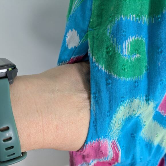 Crown Ivy Maxi Dress XL Blue Pink Ikat Smocked Tie Tiered Swiss Dot Beach Preppy - Picture 8 of 14